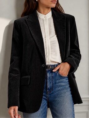 Banana Republic Heritage Black Wide-Wale Corduroy Blazer Jacket Size 8